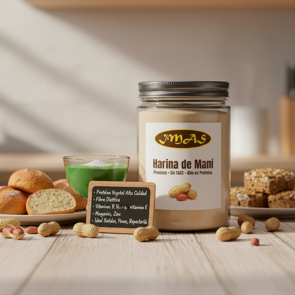 Paquete de Harina de Maní IMAS, alta en proteína.